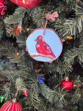 Load image into Gallery viewer, Hand Painted Wood Slice Christmas Ornament - Cardinal Bird