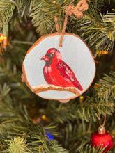 Load image into Gallery viewer, Hand Painted Wood Slice Christmas Ornament - Cardinal Bird