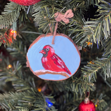 Load image into Gallery viewer, Hand Painted Wood Slice Christmas Ornament - Cardinal Bird