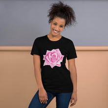 Load image into Gallery viewer, Pink Rose Unisex t-shirt Black XS