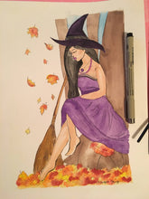 Load image into Gallery viewer, Autumn Witch Inktober Prints