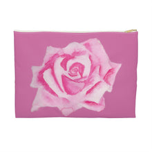 Load image into Gallery viewer, Pink Rose Accessory Pouch Large White zipper