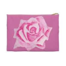 Load image into Gallery viewer, Pink Rose Accessory Pouch Small White zipper 
