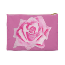 Load image into Gallery viewer, Pink Rose Accessory Pouch Small White zipper