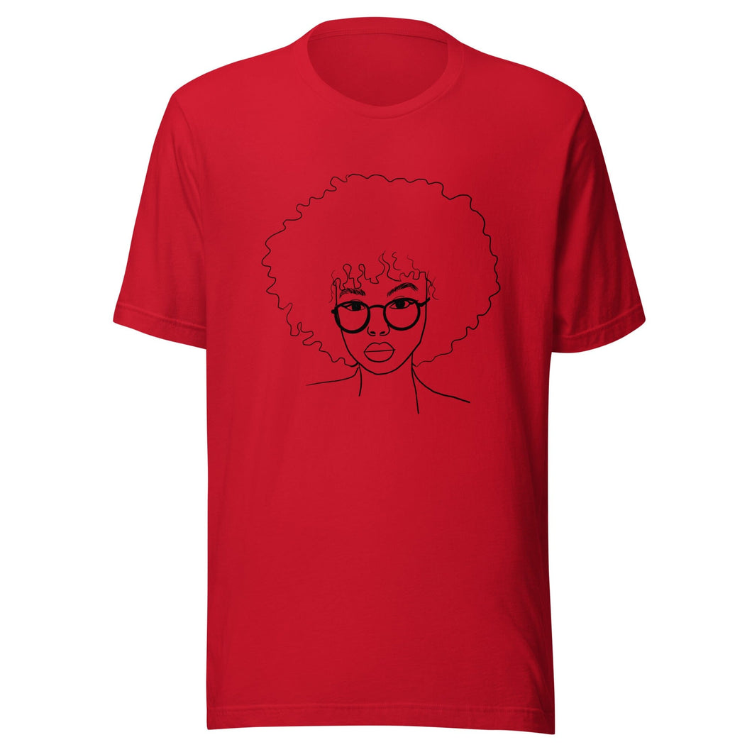 Afro Curly Hair Minimalist Unisex T-shirt Red XS 