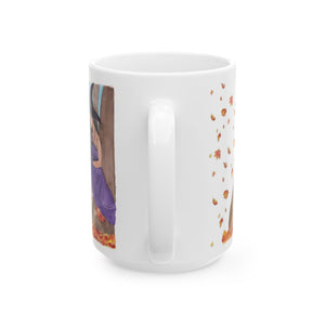 Autumn Witch Ceramic Mugs, Personalized Large Coffee Cup (11oz, 15oz), Fantasy Book Lover Gift 15oz 