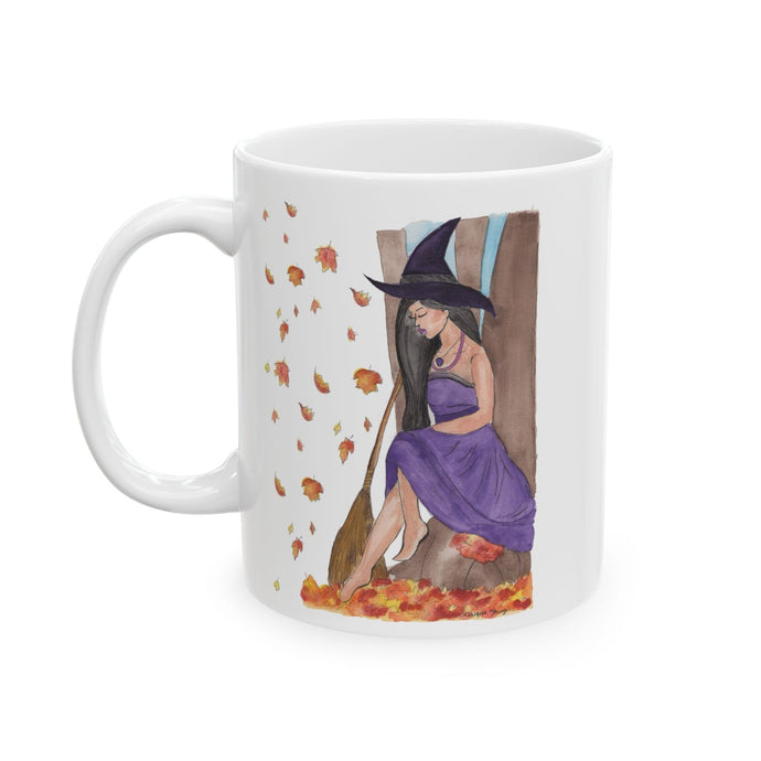 Autumn Witch Ceramic Mugs, Personalized Large Coffee Cup (11oz, 15oz), Fantasy Book Lover Gift 11oz 