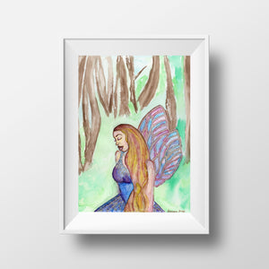 Fairy in the Woods Watercolor Painting 