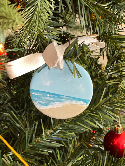 Hand Painted Ceramic Christmas Ornament - Blue Ocean 