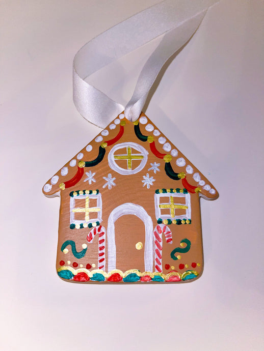 Hand Painted Ceramic Christmas Ornament - Gingerbread House 
