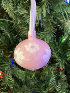 Hand Painted Ceramic Christmas Ornament - Pink Floral 