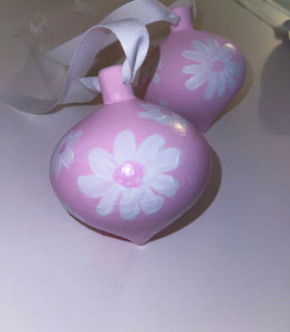 Hand Painted Ceramic Christmas Ornament - Pink Floral 
