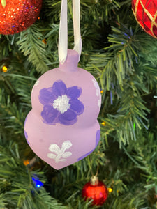 Hand Painted Ceramic Christmas Ornament - Purple Floral 