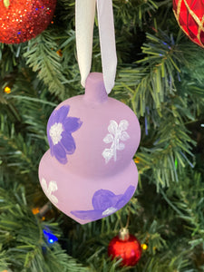Hand Painted Ceramic Christmas Ornament - Purple Floral 