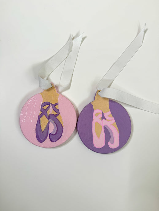 Hand Painted Wood Slice Christmas Ornament - Ballerina 