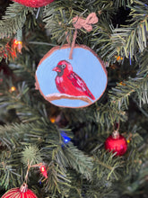 Load image into Gallery viewer, Hand Painted Wood Slice Christmas Ornament - Cardinal Bird 

