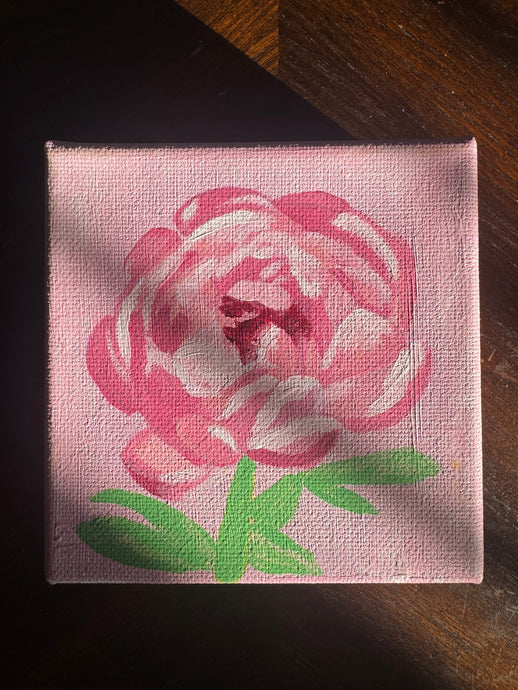 Mini Pink Peony Acrylic Painting 