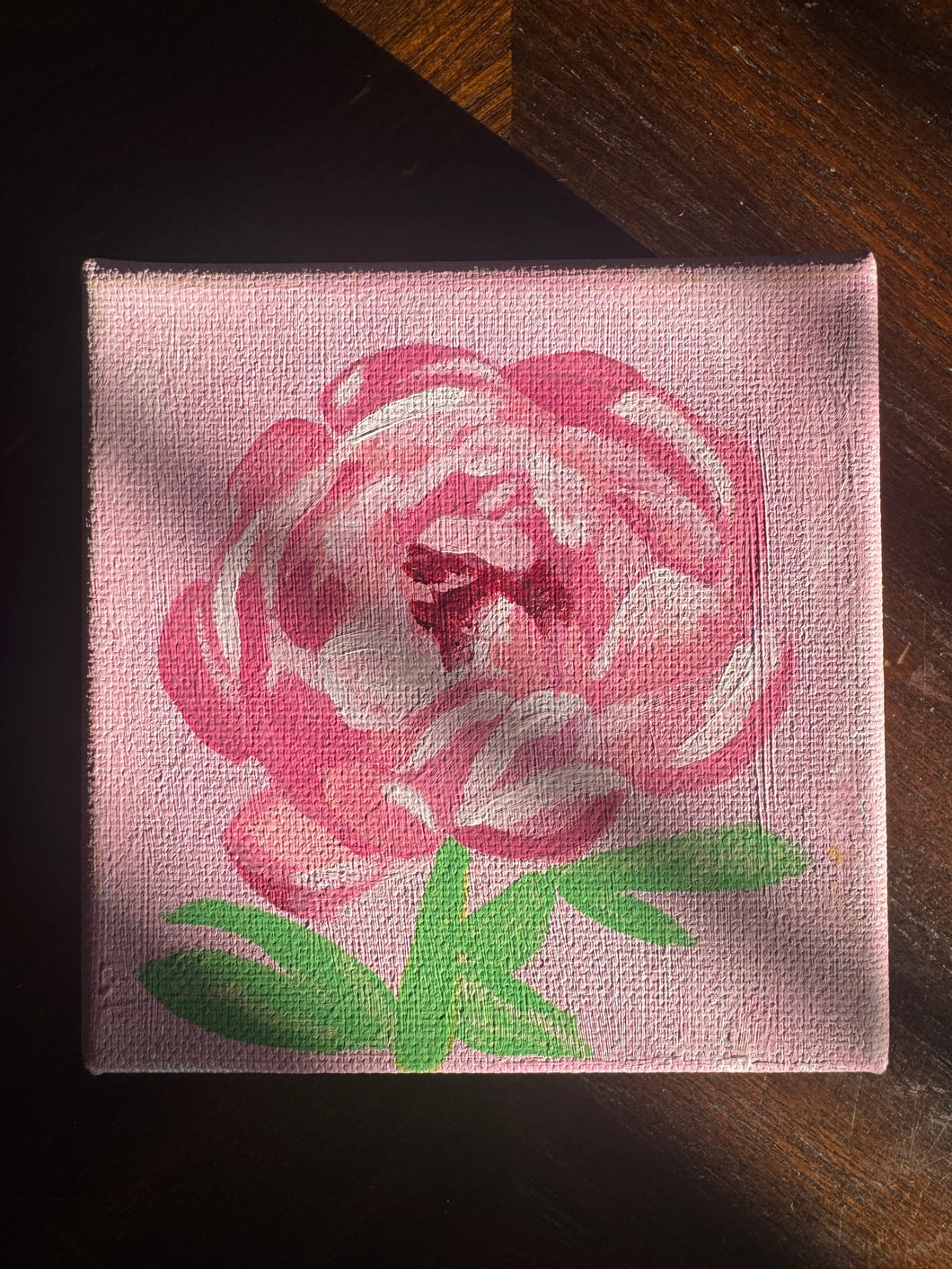 Mini Pink Peony Acrylic Painting 