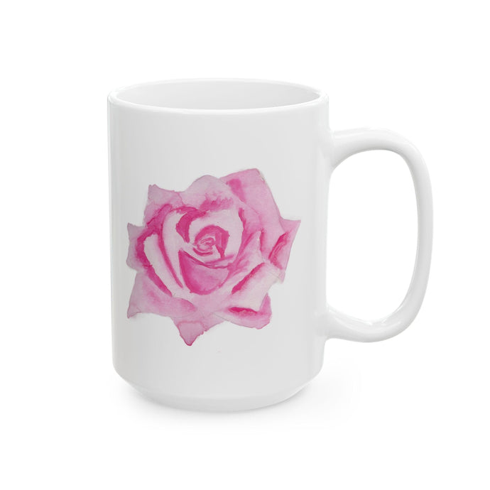 Pink Rose Ceramic Mug, (11oz, 15oz) 15oz 