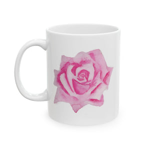 Pink Rose Ceramic Mug, (11oz, 15oz) 