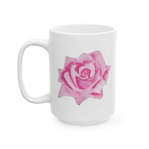 Pink Rose Ceramic Mug, (11oz, 15oz) 