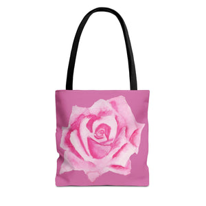 Pink Rose Tote Bag 13" × 13'' Black 