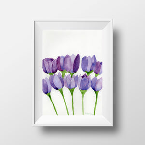 Purple Tulips Watercolor Painting 