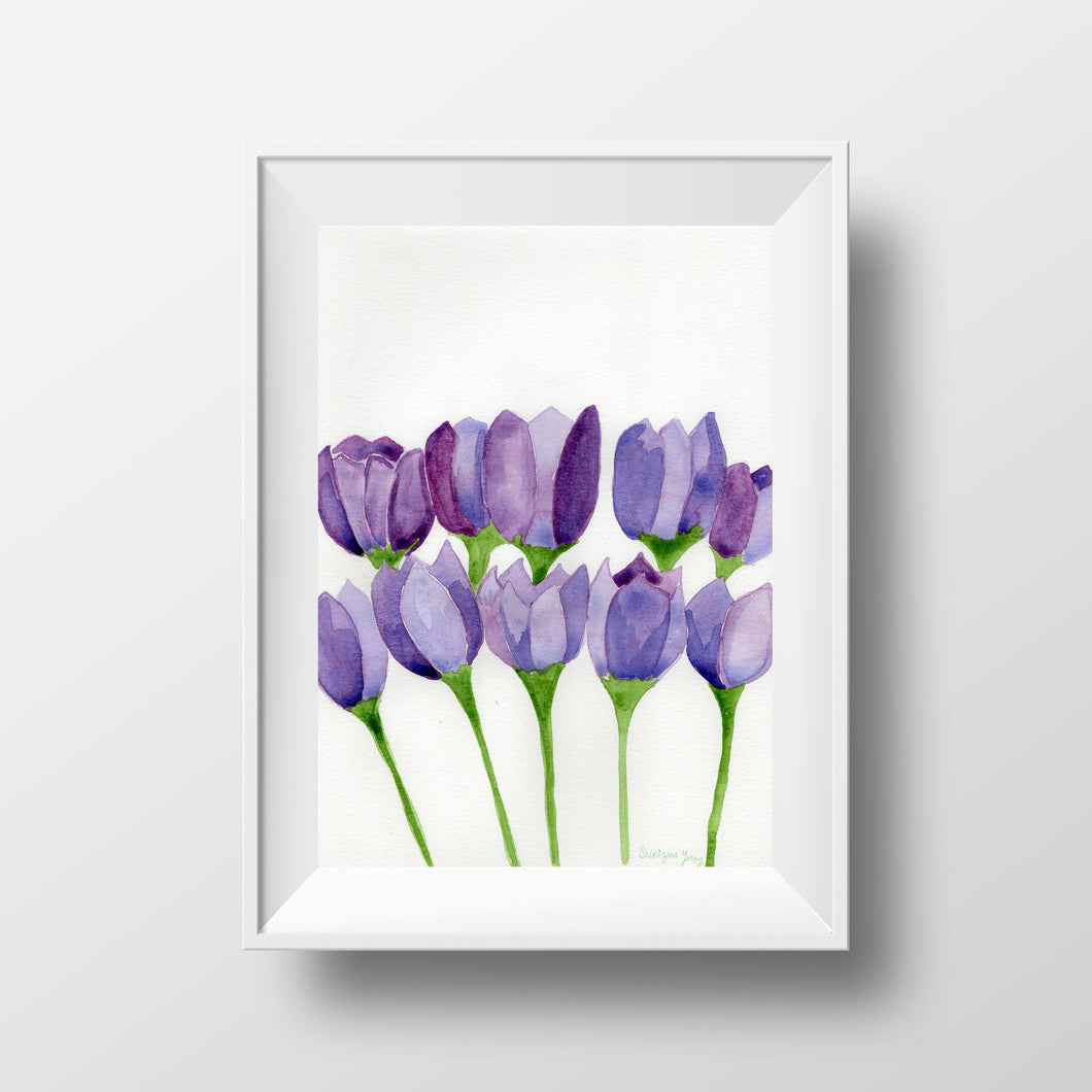 Purple Tulips Watercolor Painting 