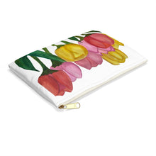 Load image into Gallery viewer, Spring Tulips Accessory Pouch Small White zipper 
