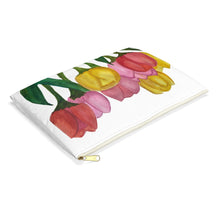 Load image into Gallery viewer, Spring Tulips Accessory Pouch Large White zipper 
