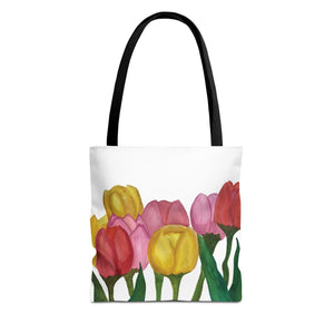 Spring Tulips Tote Bag 13" × 13'' Black 