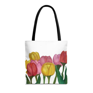 Spring Tulips Tote Bag 16" × 16'' Black 