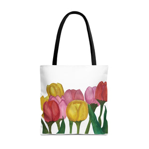 Spring Tulips Tote Bag 18" × 18'' Black 