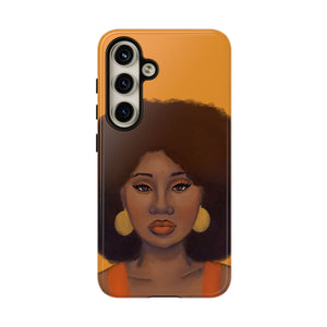 Tangerine Afro Woman Tough Android Phone Case Samsung Galaxy S24 Glossy 