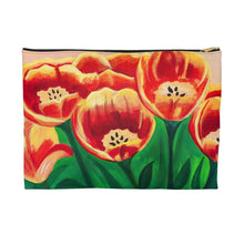 Load image into Gallery viewer, Warm Tulips Accessory Pouch Large Black zipper 
