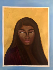 Golden Black Girl Acrylic and Oil Painting 