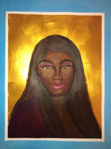 Golden Black Girl Acrylic and Oil Painting 