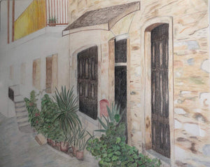 Greece Inspired Landscape Color Pencil Drawing 