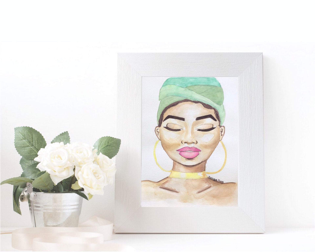 Green Headwrap Watercolor Painting 
