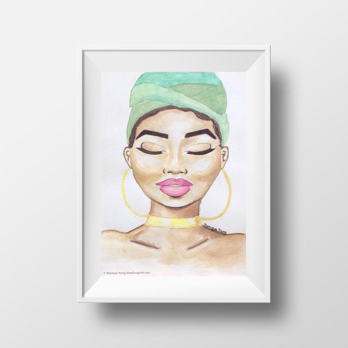 Green Headwrap Watercolor Painting 