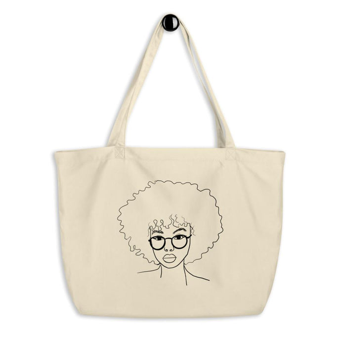 Minimalist Afro Curly Hair Large Organic Tote Bag 