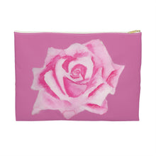 Load image into Gallery viewer, Pink Rose Accessory Pouch Large White zipper 
