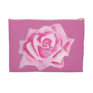 Pink Rose Accessory Pouch Large White zipper 