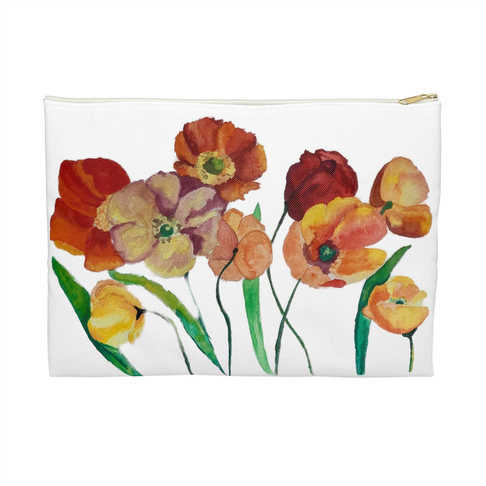 Poppies Accessory Pouch Large White zipper 