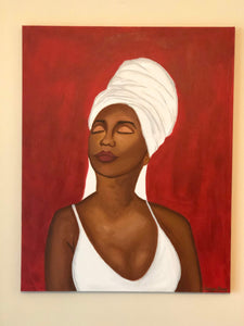Red African American Woman Acrylic Painting 